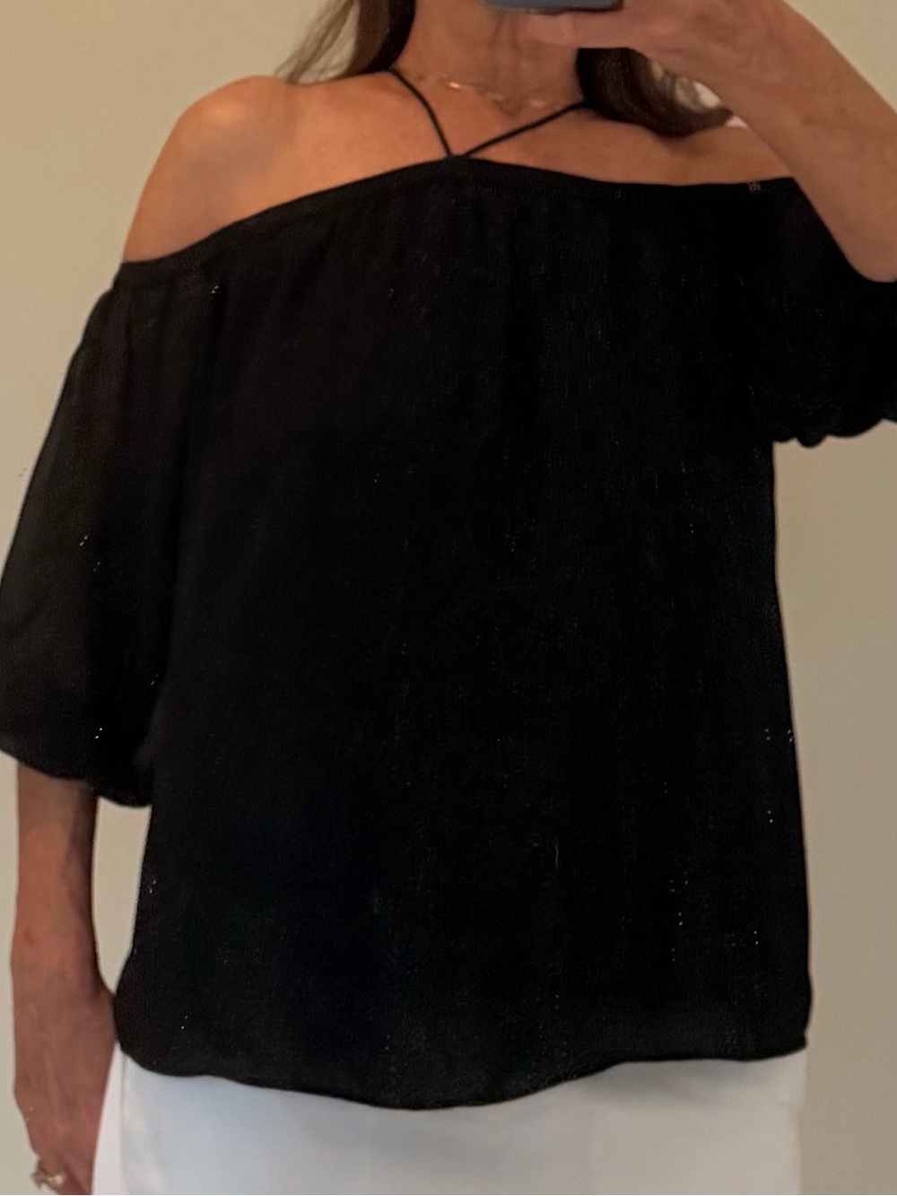 1. State Black Off-Shoulder Halter-Blouse